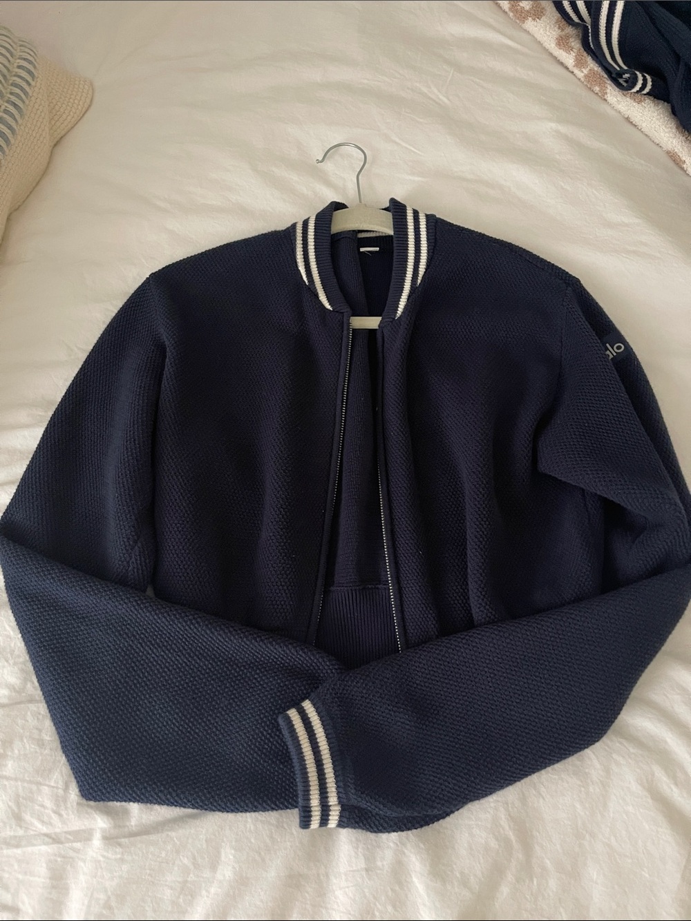 Alo Navy knit sweater jacket